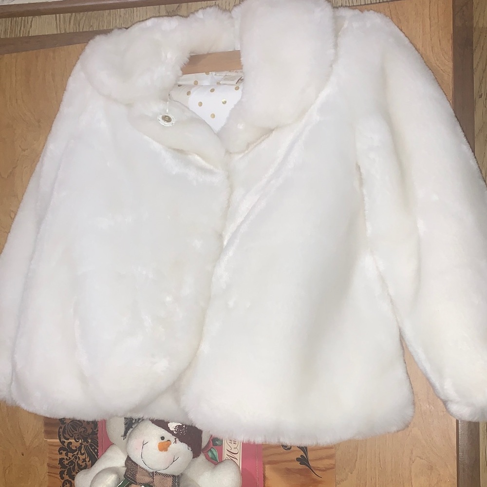 Kate Spade Kids Cream Faux Fur Jacket